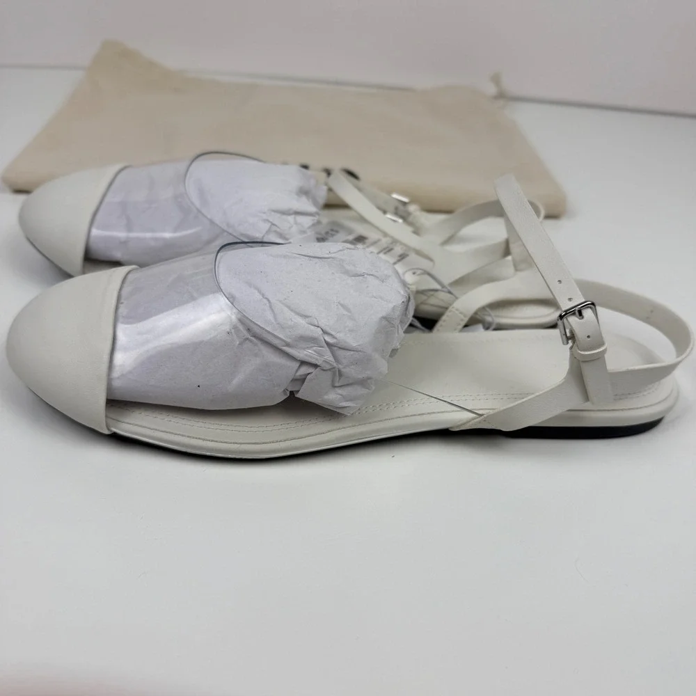 NWT Zara Slingback Ballerina Flats Size 7 White Mary‎ Jane Shoes Office Neutral